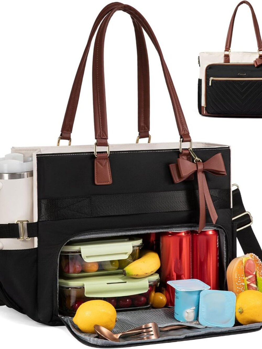 Lunch Bag, Tote Bag for Women with Insulated Lunch Compartment, Laptop Bag with